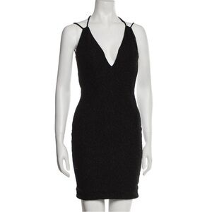 NWT JOVANI BLACK SPARKLE V NECK MINI DRESS WITH OPEN BACK